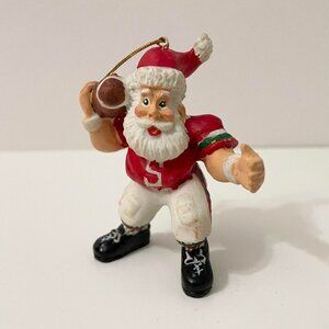 Vintage Santa Playing Football Ornament Resin 3 Inch Tall Christmas